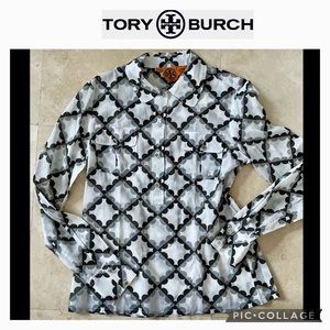 Tory Burch Logo Buttons Printed Blouse Shirt Top